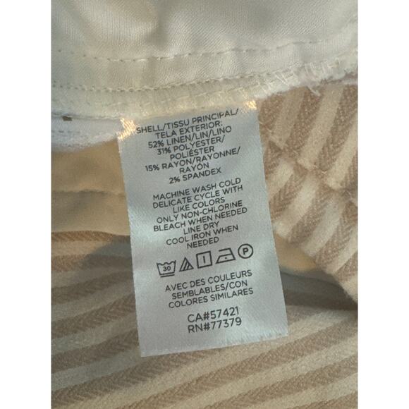 Ann Taylor Belted PaperBag Linen Pants Womens 14 Striped Brown Tan White Coastal - Picture 8 of 8